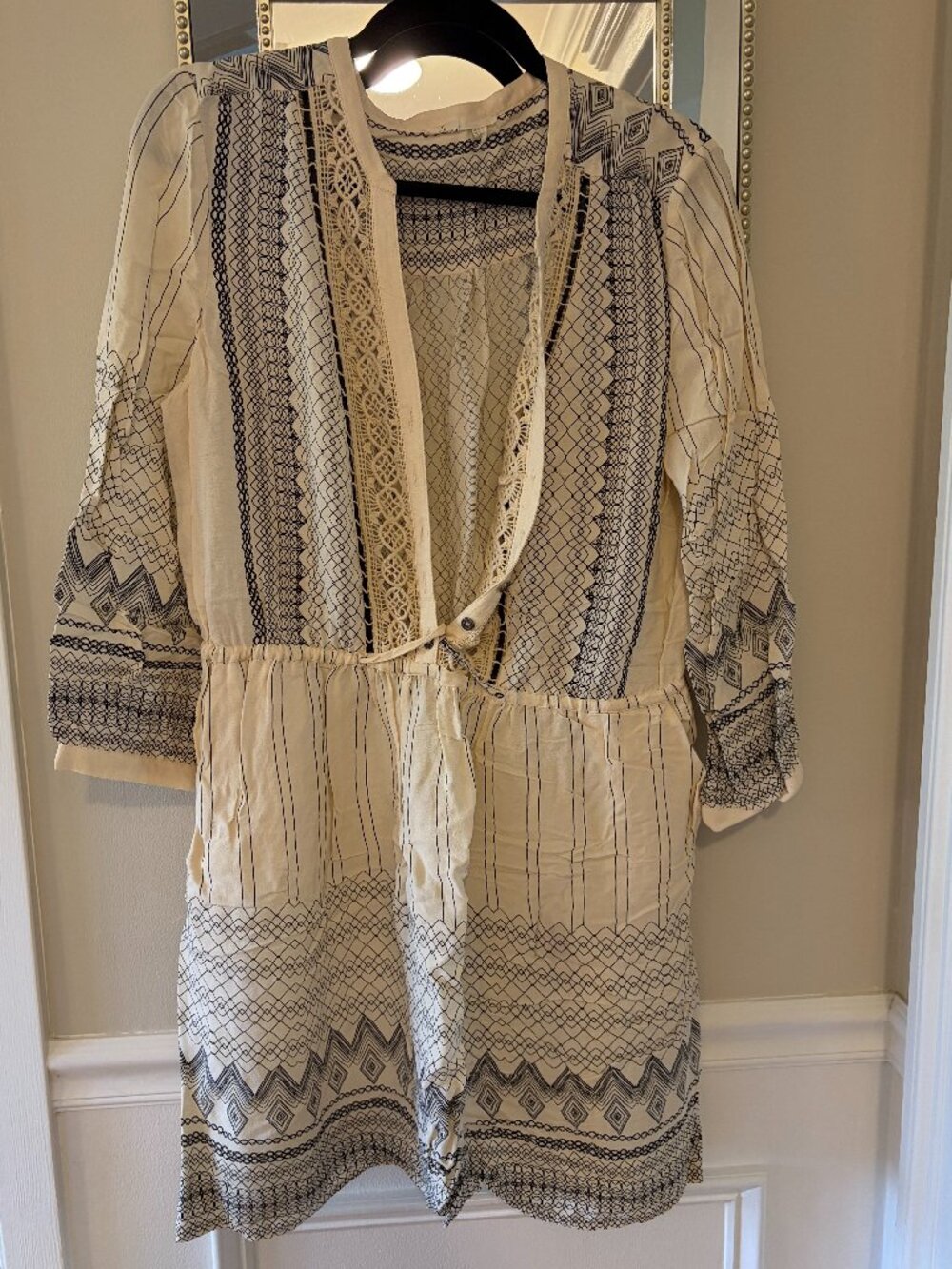 Patterned Long Sleeve Mini Dress, Size 12